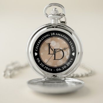 Elegant 28th Linen Wedding Anniversary Celebration Pocket Watch by expressionsoccasions at Zazzle