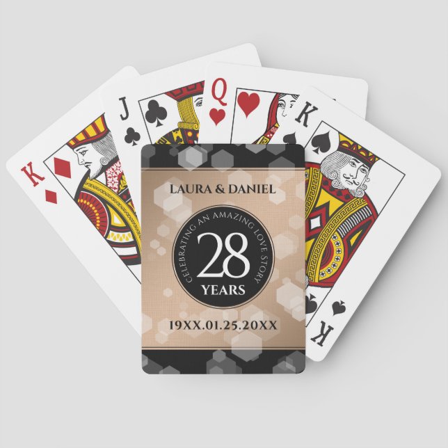Elegant 28th Linen Wedding Anniversary Celebration Poker Cards (Back)