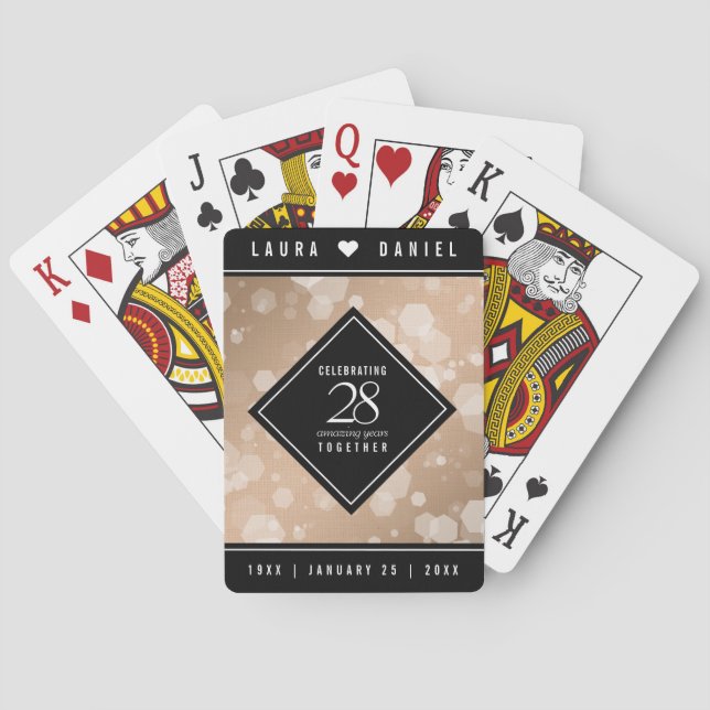 Elegant 28th Linen Wedding Anniversary Celebration Poker Cards (Back)