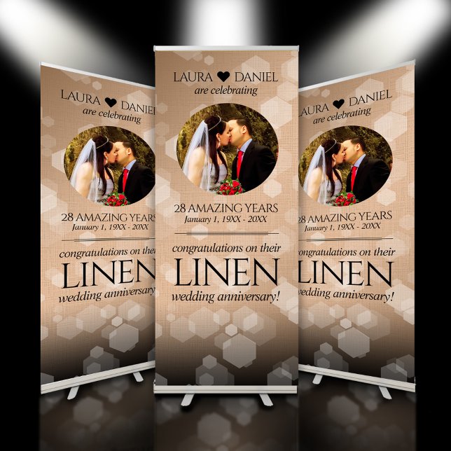 Elegant 28th Linen Wedding Anniversary Celebration Retractable Banner (Elegant 28th Linen Wedding Anniversary Retractable Banner Cover Photo.)