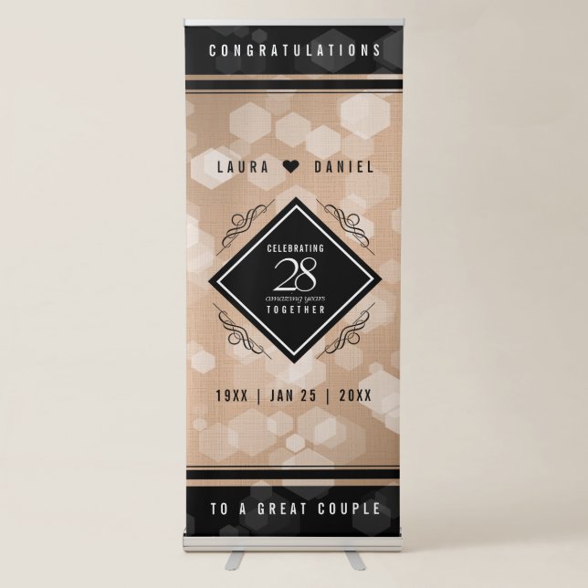 Elegant 28th Linen Wedding Anniversary Celebration Retractable Banner (Front)