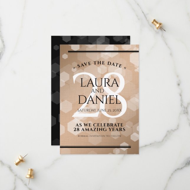 Elegant 28th Linen Wedding Anniversary Celebration Save The Date (Front/Back In Situ)