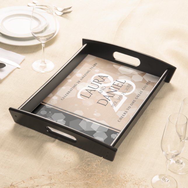 Elegant 28th Linen Wedding Anniversary Celebration Serving Tray (Front)