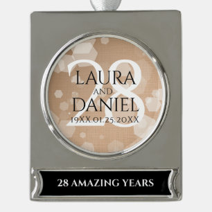 Elegant 28th Linen Wedding Anniversary Celebration Silver Plated Banner Ornament