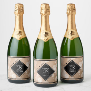 Elegant 28th Linen Wedding Anniversary Celebration Sparkling Wine Label