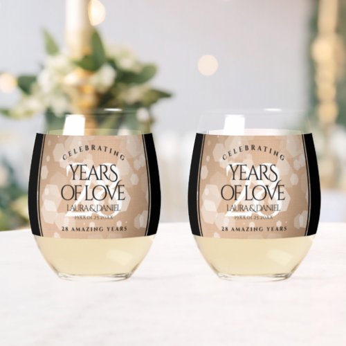Elegant 28th Linen Wedding Anniversary Celebration Stemless Wine Glass