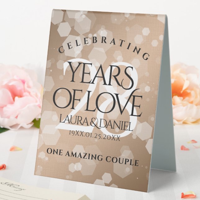 Elegant 28th Linen Wedding Anniversary Celebration Table Tent (In SItu (Wedding))