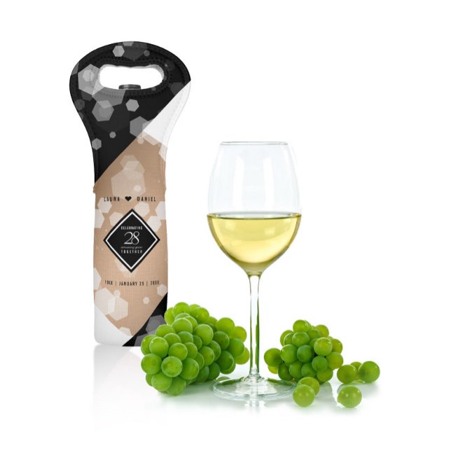 Elegant 28th Linen Wedding Anniversary Celebration Wine Bag (Creator Uploaded)