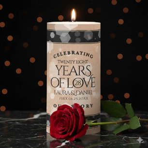 Elegant 28th Linen Wedding Anniversary Pillar Candle