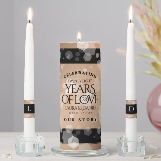 Elegant 28th Linen Wedding Anniversary Unity Candle Set (In Situ)