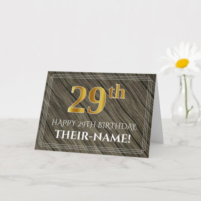 Elegant 29th Birthday: Faux Wood, Faux Gold Look Card (Small Plant)