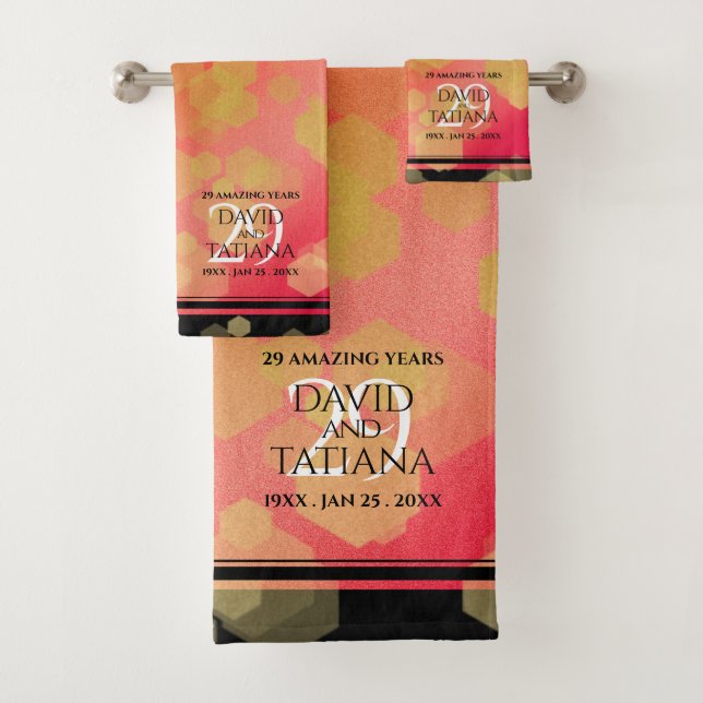 Elegant 29th Garnet Wedding Anniversary Bath Towel Set (Insitu)