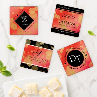 Elegant 29th Garnet Wedding Anniversary Coaster Set