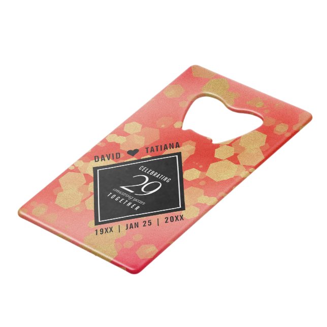 Elegant 29th Garnet Wedding Anniversary Credit Card Bottle Opener (Front Angled)
