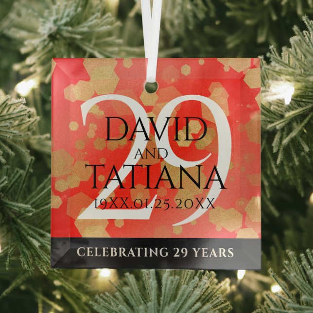Elegant 29th Garnet Wedding Anniversary Glass Ornament (Insitu)