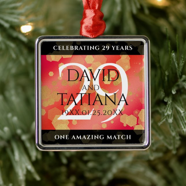 Elegant 29th Garnet Wedding Anniversary Metal Ornament (Tree)