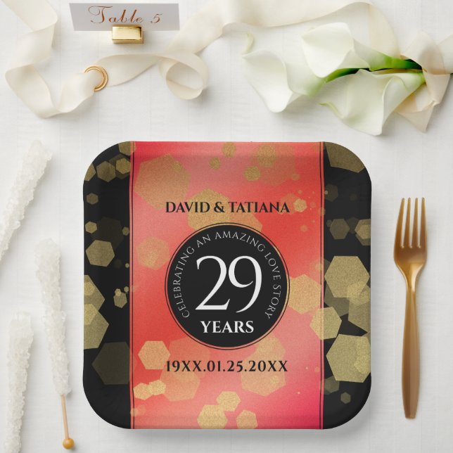 Elegant 29th Garnet Wedding Anniversary Paper Plates (Wedding)