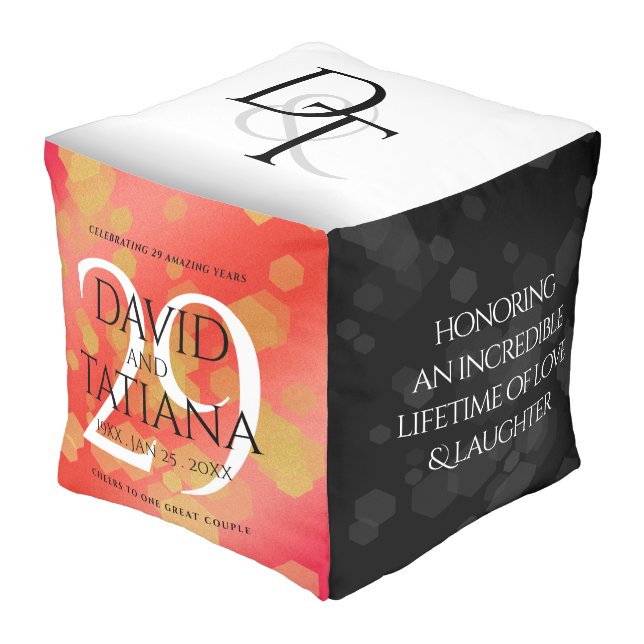 Elegant 29th Garnet Wedding Anniversary Pouf (Angled Front)