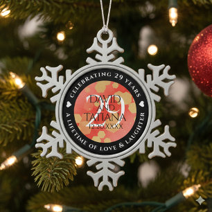 Elegant 29th Garnet Wedding Anniversary Snowflake Pewter Christmas Ornament