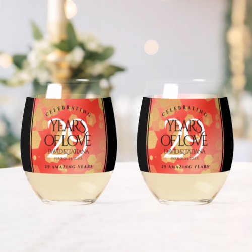 Elegant 29th Garnet Wedding Anniversary Stemless Wine Glass