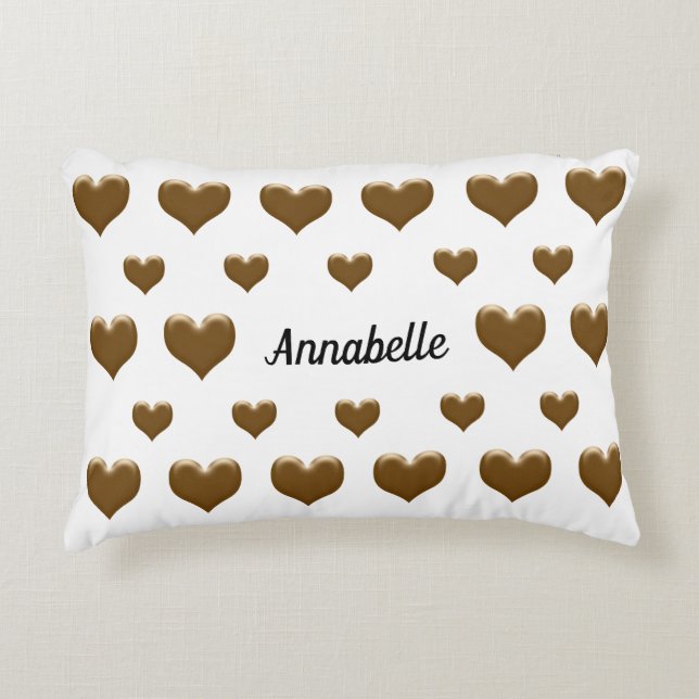 Elegant 2 Colour Large Brushed Gold Hearts Accent Pillow (Front)