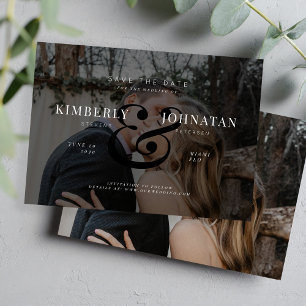 Elegant 2 custom photos overlay black wedding save the date