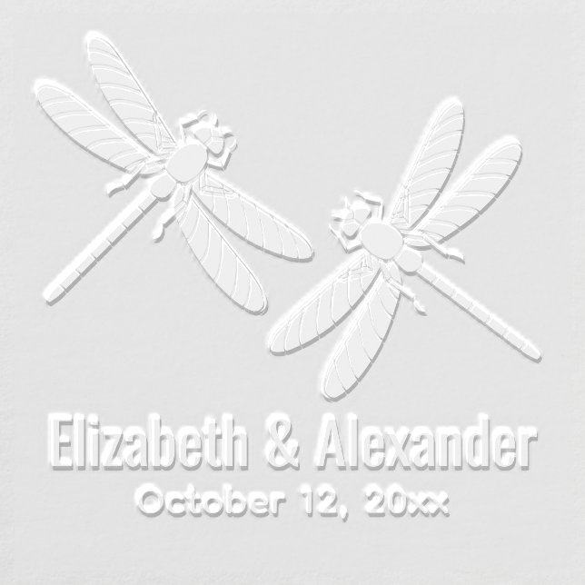 Elegant 2 Dragonflies Wedding Couple Name Date Embosser (Design)
