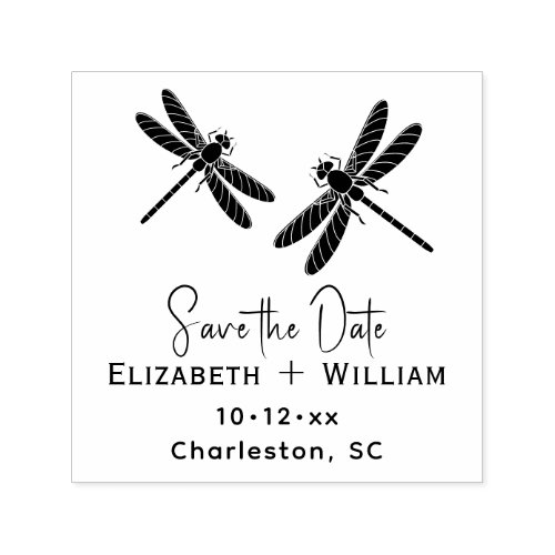 Elegant 2 Dragonflies Wedding Couple Save the Date Self_inking Stamp