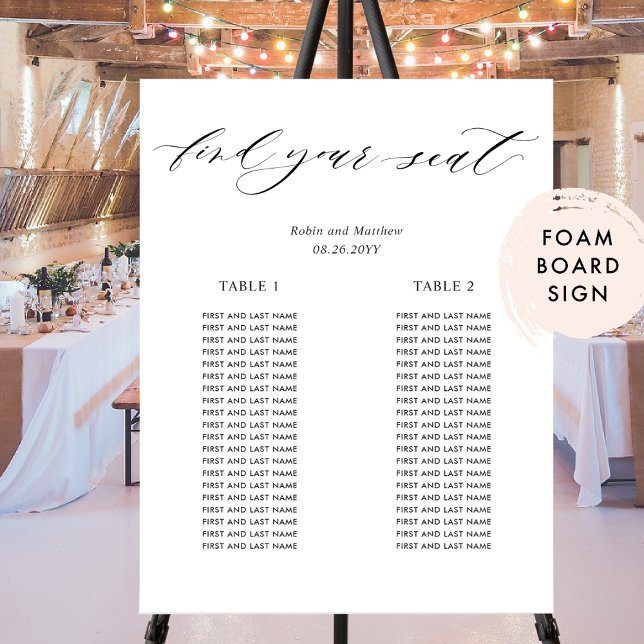 Elegant 2 Long Tables Micro Wedding Seating Chart Foam Board (Creator Uploaded)