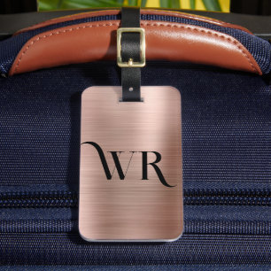 Elegant 2 Monogram Initial Pink Rose Gold Metal Luggage Tag