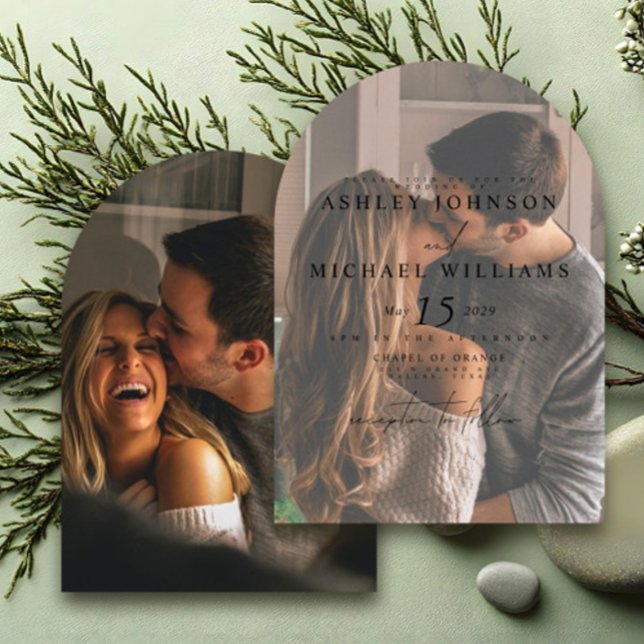 Elegant 2 Photo Arch Overlay Wedding Invitation (Creator Uploaded)