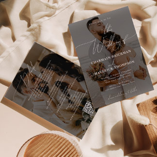 Elegant 2 photo Budget QR code Wedding Invitation