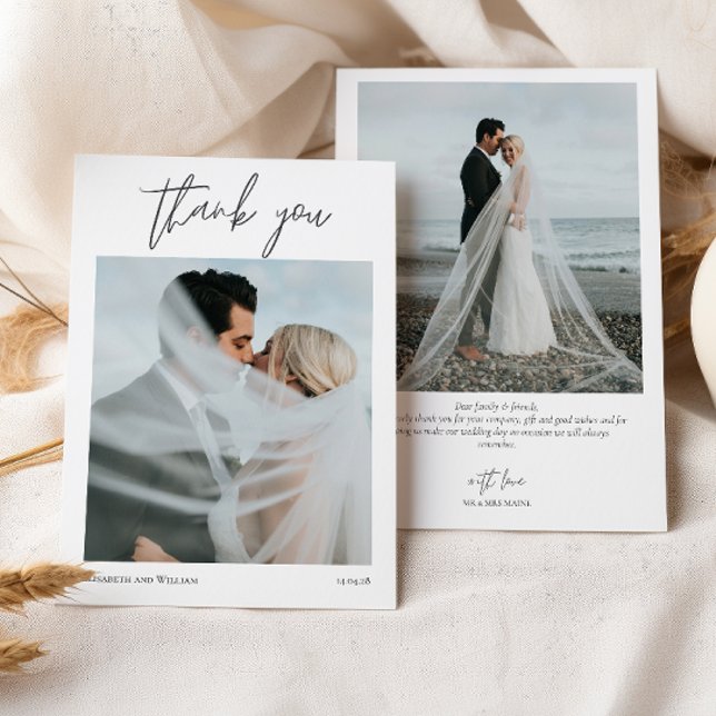 Elegant 2 Photo Calligraphy Thank you Wedding card (Creator Uploaded)