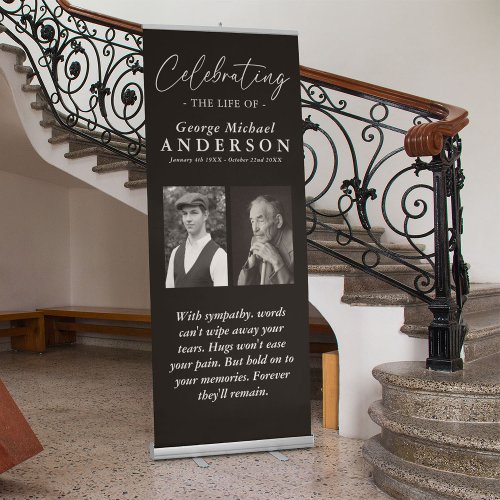 Elegant 2 Photo Celebrating the Life Tribute Retractable Banner