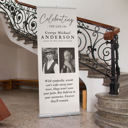 Elegant 2 Photo Celebrating the Life Tribute Retractable Banner