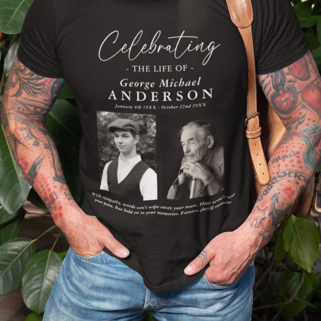 Elegant 2 Photo 'Celebrating the Life' Tribute T-Shirt