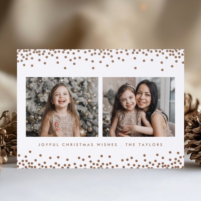 Elegant 2 Photo Confetti Christmas Holiday Letterpress Photo Cards (Creator Uploaded)