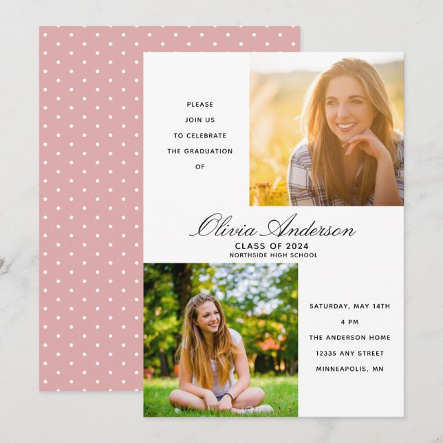 Elegant 2 Photo Dusty Pink Graduation Party (Front/Back)