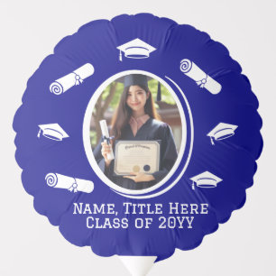 Elegant 2-Photo Graduation Cap Diploma, Navy Blue Balloon
