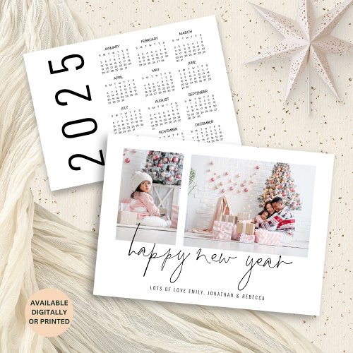 Elegant 2 Photo Happy New Year 2025 Calendar Holiday Card