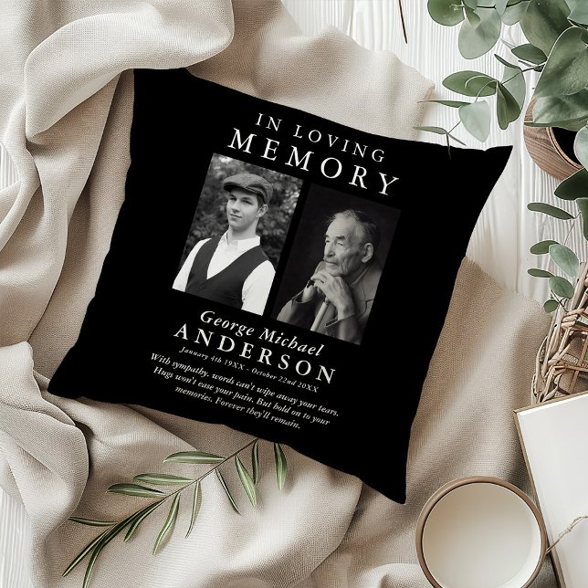 Elegant 2 Photo 'In Loving Memory' Tribute Throw Pillow (Creator Uploaded)