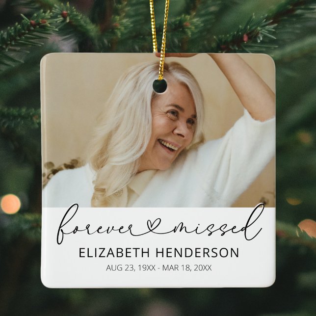 Elegant 2 Photo Memorial Christmas Ceramic Ornament (Creator Uploaded)
