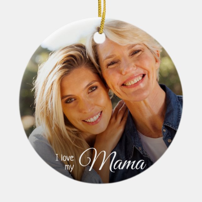 Elegant 2 Photo Mother from Daughter Christmas Ceramic Ornament (Front)