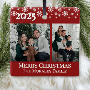 Elegant 2 Photo Red Keepsake Family Photo Ceramic Ornament