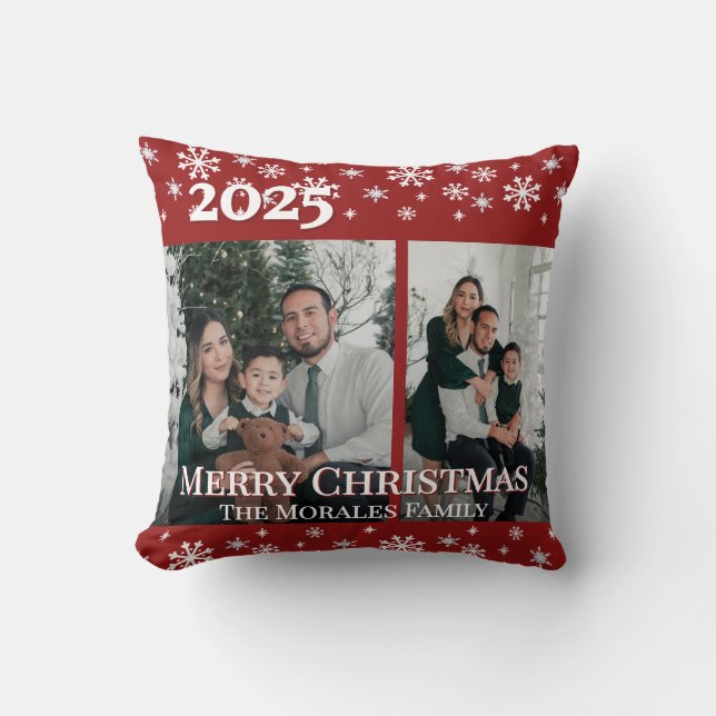 Elegant 2 Photo Red Keepsake Family Photo Throw Pillow (Front)