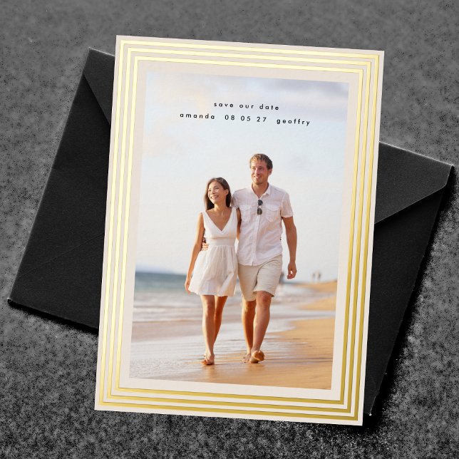 elegant 2 photo save the date minimal gold frames foil invitation (Creator Uploaded)