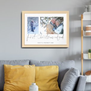 Elegant 2 Photo Script Name 1st Christmas Retired Framed Art