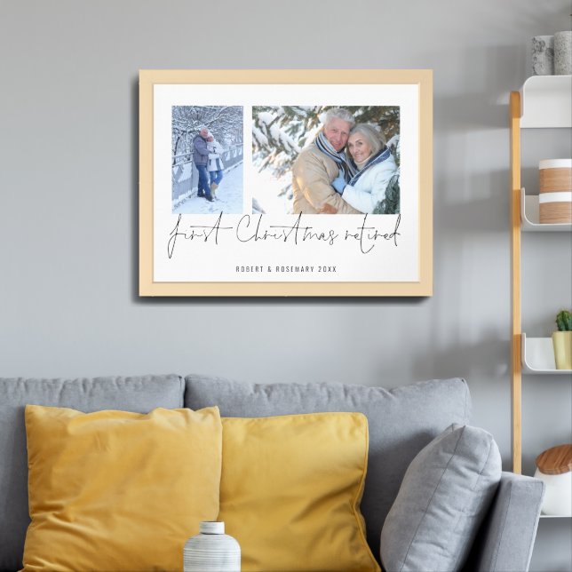 Elegant 2 Photo Script Name 1st Christmas Retired Framed Art (Living Room 3)