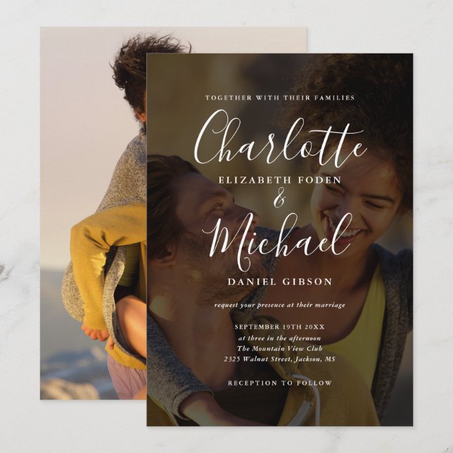 Elegant 2 Photo Signature Script Wedding Invitation (Front/Back)