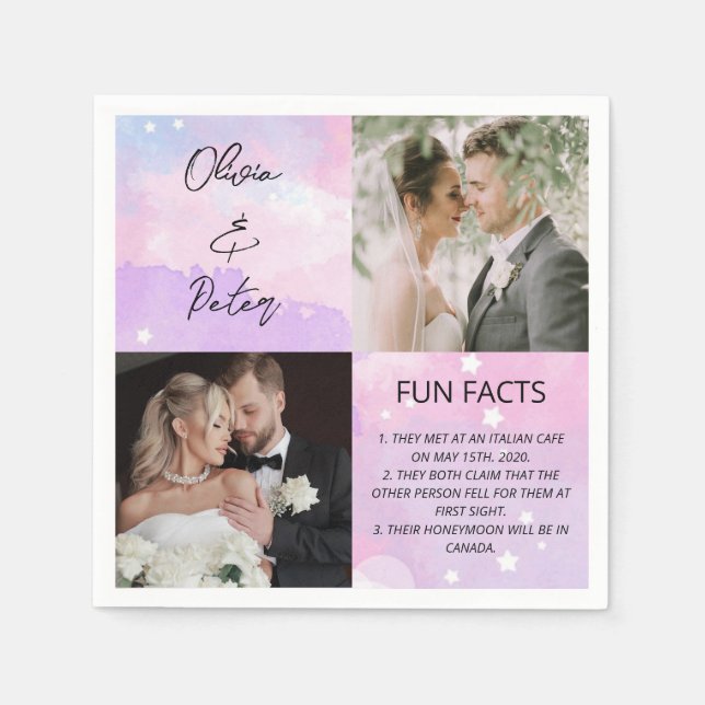 Elegant 2 Photo Simple Couple Fun Facts Wedding  Napkins (Front)